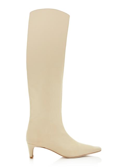 STAUD Wally Leather Knee Boots white