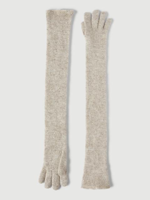 Brunello Cucinelli Lace flowers knit long gloves in sparkling mohair and virgin wool