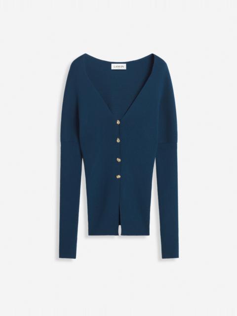 Lanvin OFF-THE-SHOULDER FITTED RIB-KNIT CARDIGAN