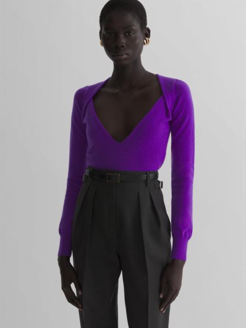 MUGLER purple cashmere v-neck knit top