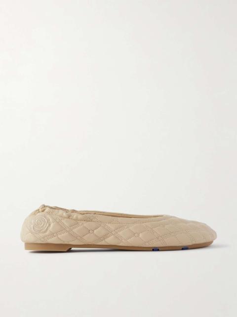 Burberry Embroidered quilted leather ballet flats Neutral