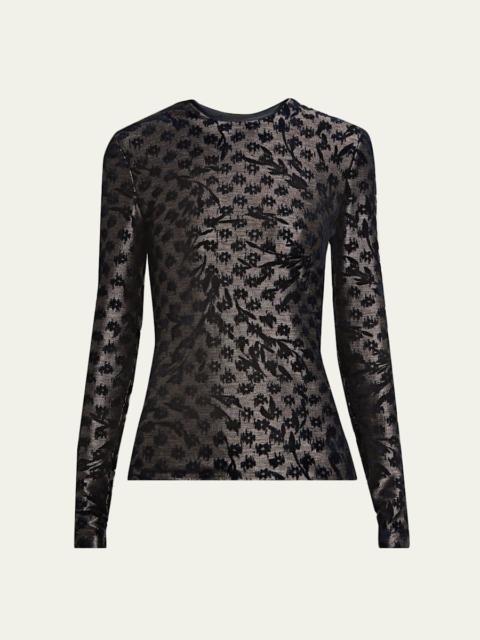 GIORGIO ARMANI Floral Metallic Burnout Long-Sleeve Top