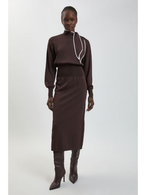 KAREN MILLEN Knitted Neck Tie Detail Midi Dress
