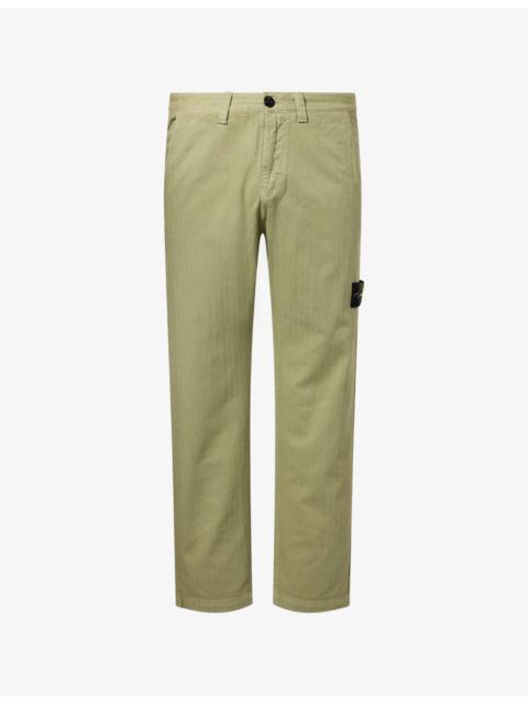 Stone Island Compass-Badge Herringbone Cotton Trousers