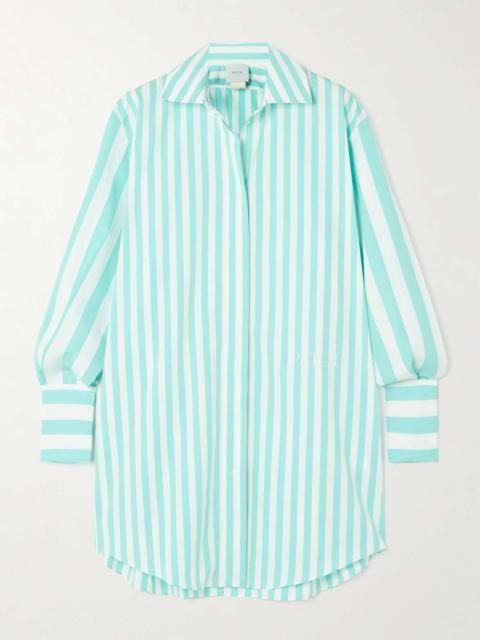 PATOU Iconic oversized embroidered striped cotton-poplin mini shirt dress