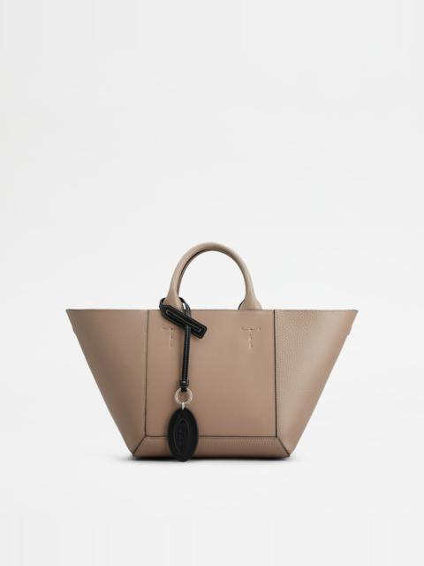 Tod's TOD'S DOUBLE UP SHOPPING BAG IN LEATHER SMALL - BEIGE, BLACK
