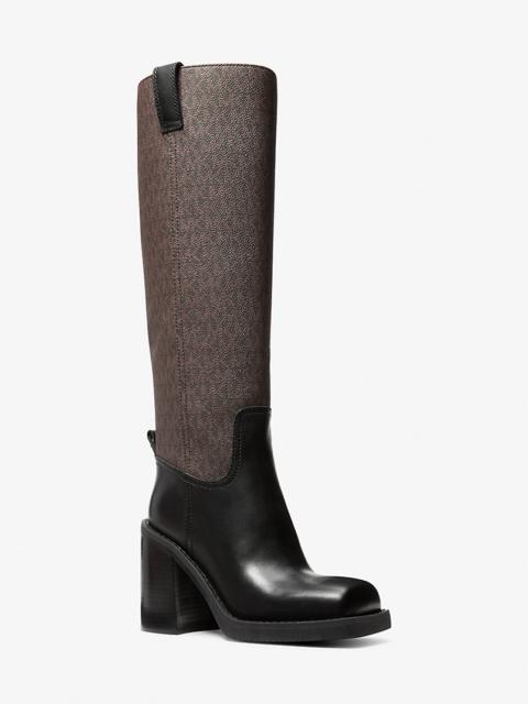 MICHAEL KORS Houston Signature Logo and Leather Block Heel Boot