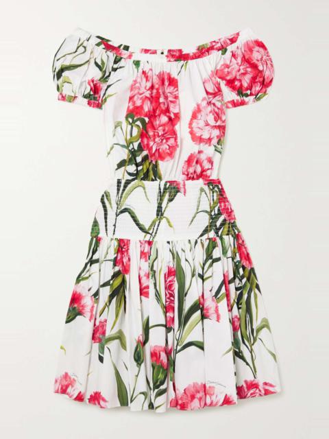 Dolce & Gabbana Off-the-shoulder shirred floral-print cotton mini dress