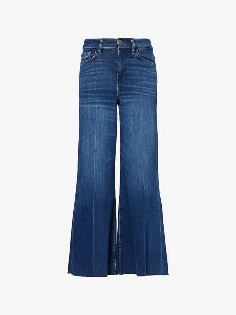 Palazzo Crop raw-hem wide-leg high-rise denim-blend jeans