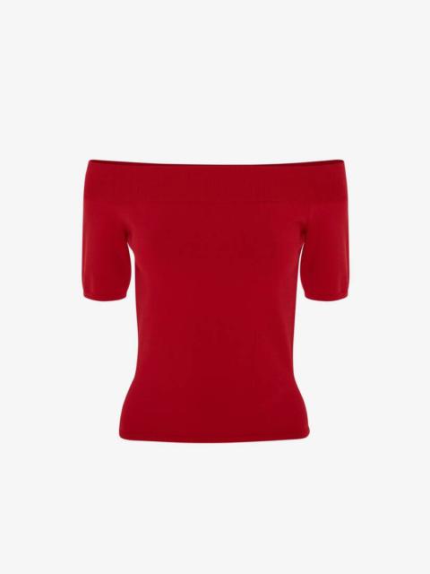 Alexander McQueen Off-the-shoulder Knit Top in Welsh Red