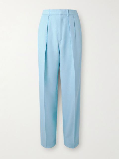 TOM FORD Straight-Leg Pleated Sequin-Embellished Wool-Blend Suit Trousers Light blue