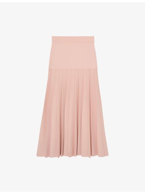 REISS Alice Pleated Stretch-Knit Midi Skirt