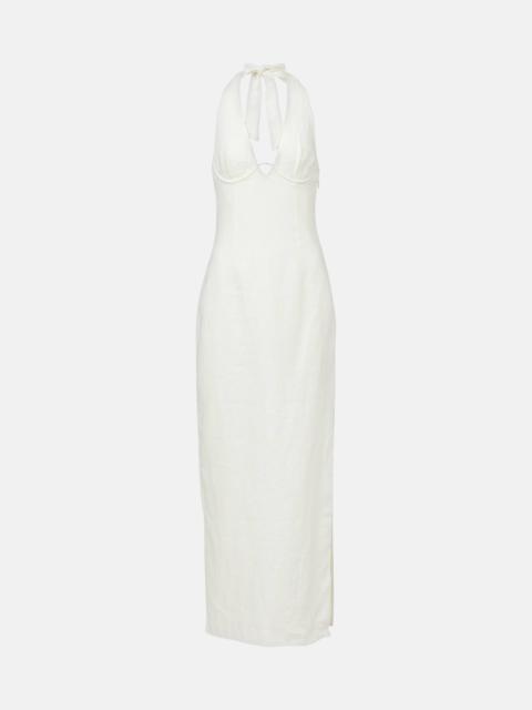 SIR. Violet halterneck linen maxi dress
