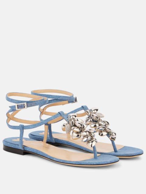 MACH & MACH Puffy Heart embellished denim thong sandals