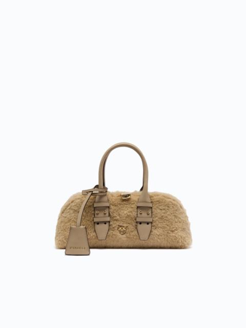 PINKO ESCAPE BAG HORIZONTAL SMALL HANDBAG IN TEDDY-EFFECT FABRIC WITH LEATHER DETAILS