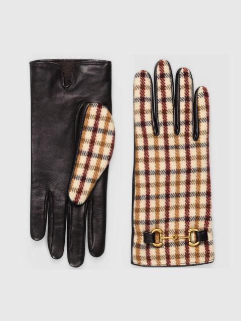 GUCCI Check wool gloves with leather