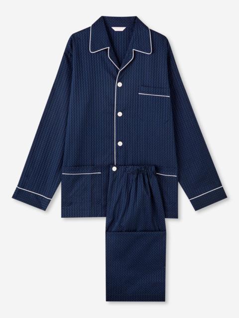 Derek Rose Men's Classic Fit Pyjamas Royal 40 Cotton Satin Navy