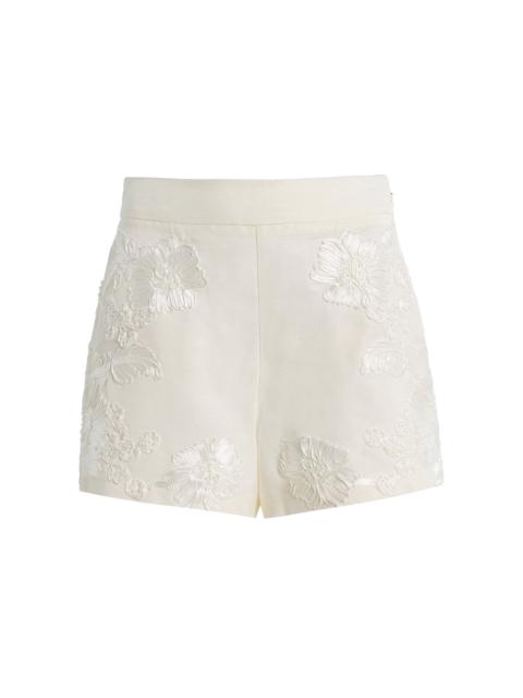 SIMKHAI Sammie Embroidered Linen-Blend Shorts ivory