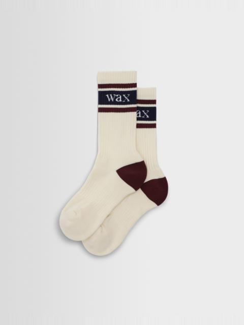 Wax London Thorpe - Ecru And Burgundy Branded Stripe Socks