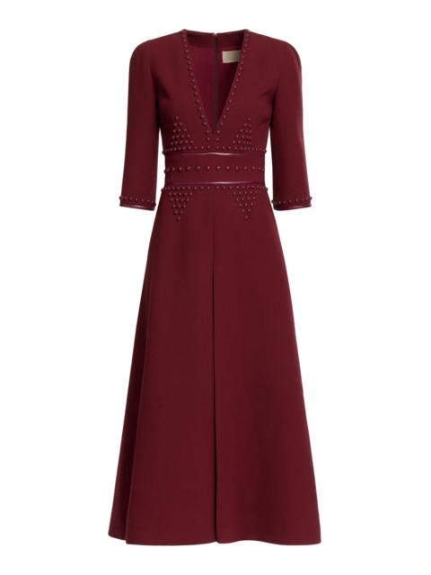 ELIE SAAB Embellished Wool & Leather Midi Dress burgundy