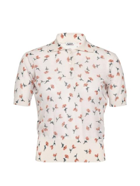 Jil Sander floral-print sheer polo shirt