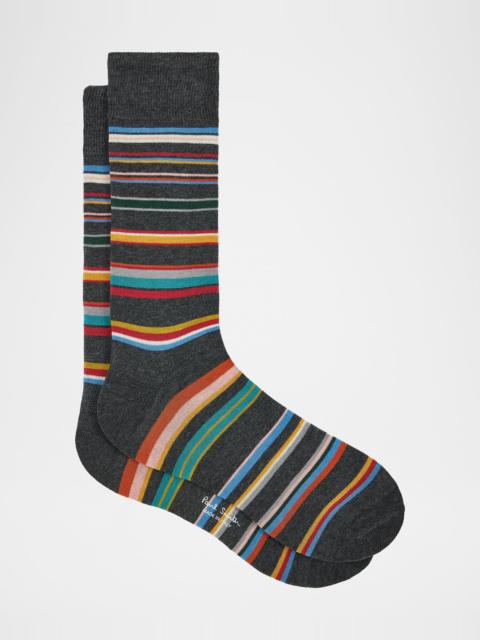 Paul Smith Men's Martin Signature Stripe Cotton Crew Socks