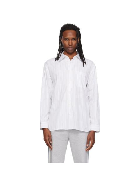 SOLID HOMME Whtie Semi-Over Striped Shirt