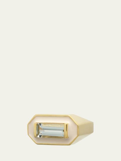 ALIITA Deco Maxi Baguette Ring with Green Amethyst and White Enamel