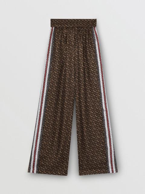 Burberry Monogram Stripe Print Silk Wide-leg Trousers