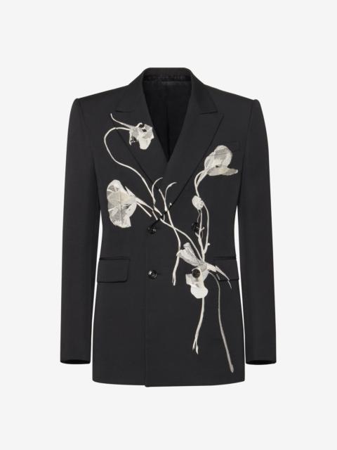 Alexander McQueen Men's Pressed Flower Double-breasted Jacket in Black
