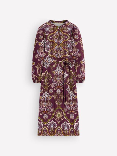 BODEN Eli Belted Jersey Midi Dress-Dark Cherry, Enchanted Flora