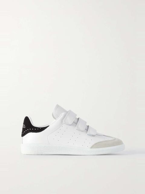 Isabel Marant Beth crystal-detailed perforated suede-trimmed leather sneakers