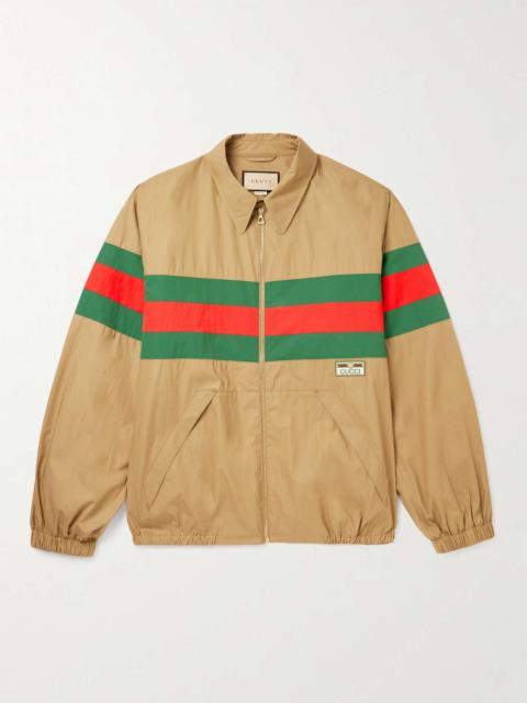 Logo-Appliquéd Striped Shell-Trimmed Cotton Jacket