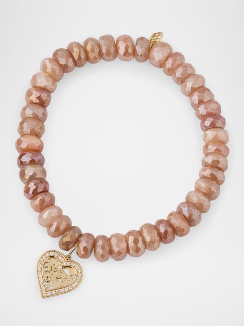 SYDNEY EVAN Icon Wallpaper Diamond Heart Charm on Mystic Brown Moonstone Bead Bracelet