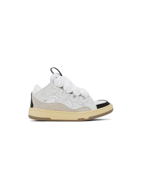 Lanvin White & Gray Leather Curb Sneakers