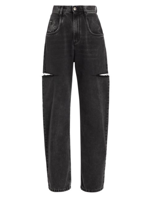 Maison Margiela Women's Distressed Slit Mid-Rise Baggy Jeans - Black Washed