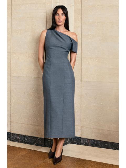KAREN MILLEN Harper's Bazaar Polished Wool Blend Tailored Asymmetric Pencil Dress