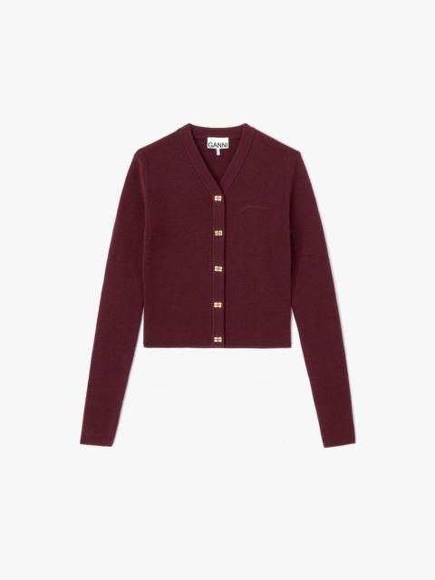 GANNI RIBBED V-NECK CARDIGAN