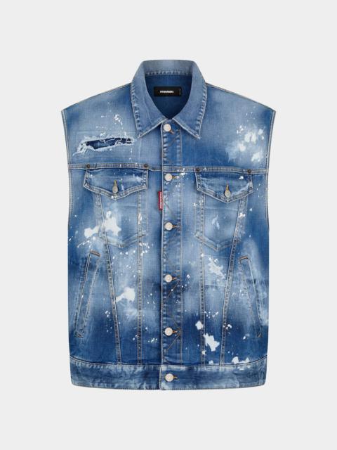 DSQUARED2 MEDIUM ICE SPOTS WASH DENIM OVER VEST