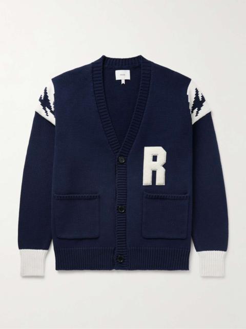 Logo-Appliquéd Intarsia-Knit Cotton Cardigan