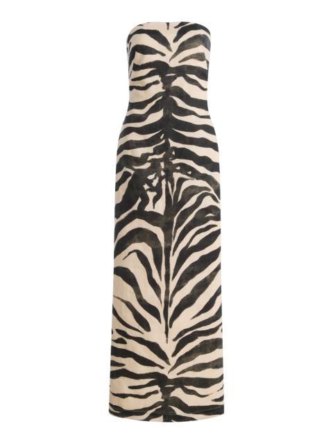 ANDRES OTALORA Exclusive Strapless Linen Midi Column Dress black/white