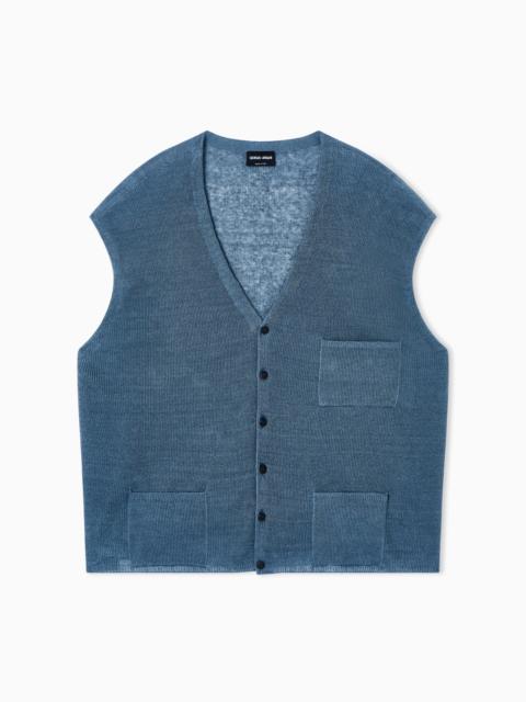 GIORGIO ARMANI SINGLE-BREASTED LINEN WAISTCOAT