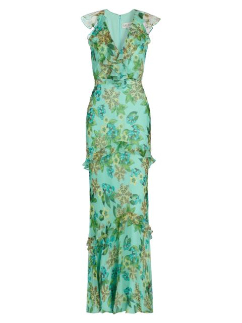 SALONI Women's Rita Floral Ruffled Silk Maxi Dress - Fiori Mint