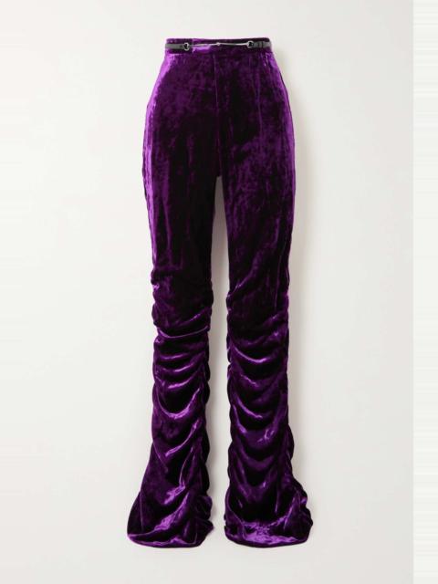 GUCCI Belted gathered velvet straight-leg pants