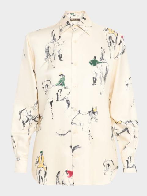 Loro Piana Thea Horse Print Button-Down Blouse