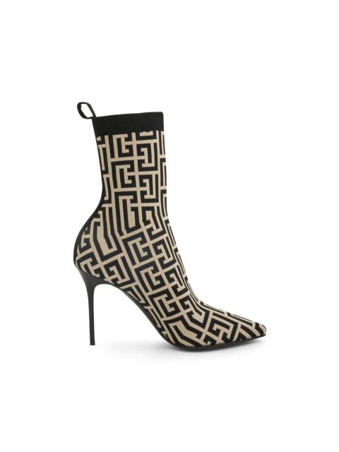 Skye Monogram Knit Ankle Boot in Ivory/Black