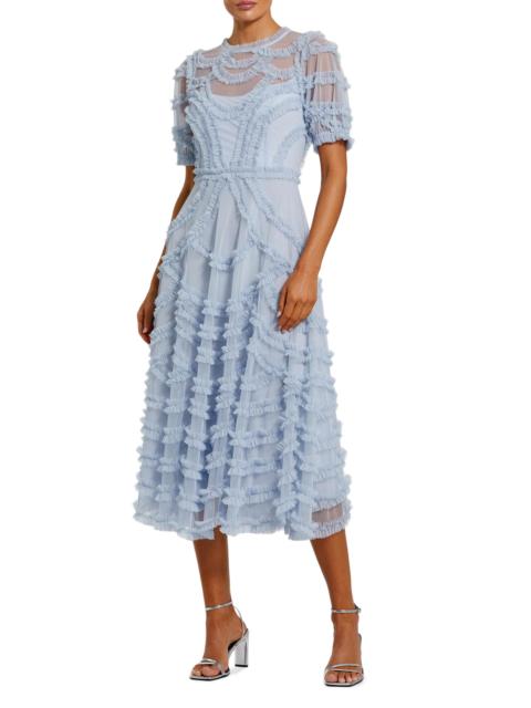 MAC DUGGAL Women's Mesh Ruffle A-Line Midi-Dress - Periwinkle