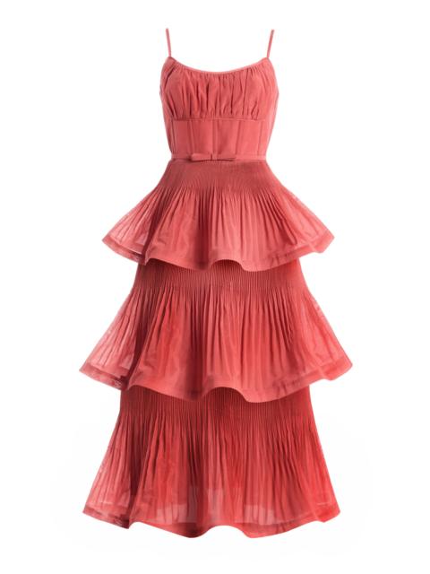 Zimmermann Pleated Tiered Midi Dress pink