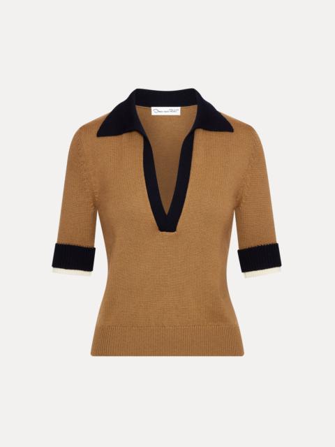 Oscar de la Renta COLOR BLOCK POLO PULLOVER
