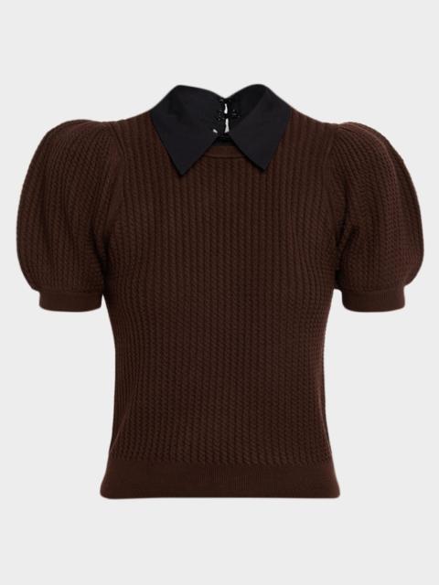 Alice + Olivia Chase Cable-Knit Puff-Sleeve Sweater